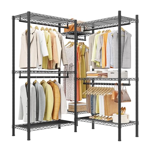 Image of Raybee L Shaped Clothes Rack for Corner, Clothing Racks for Hanging Clothes, 900LBS Heavy Duty Clothes Rack Garment Rack 74.5 inch W X 18 inch D X 77 inch H, Black