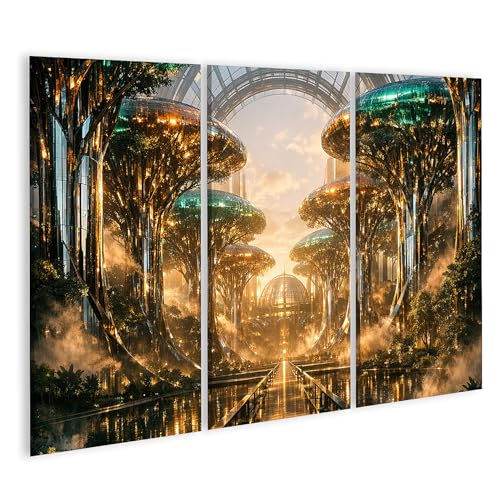 Architecture de verre et arbres lumineux sur tableau triptyque islandburner haut de gamme