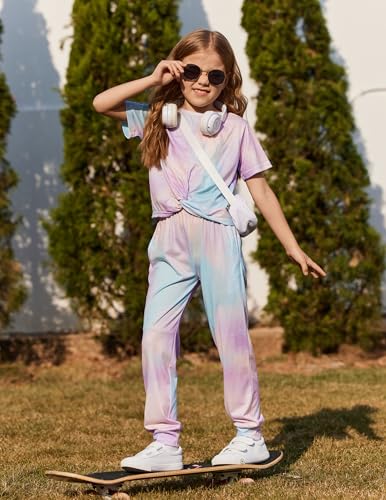 Image of Arshiner Girls Clothing Sets Tie Dye Twist Front Tops & Sweatpants Outfits Sportwear Sweatsuits Tracksuits 4-13 Year