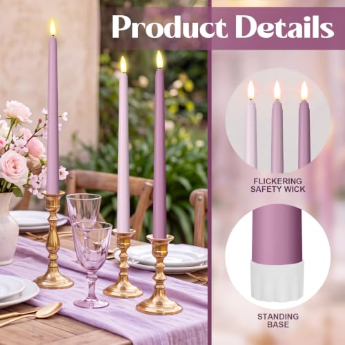 Image of Macarrie 24 Packs Flameless Taper Candles Battery LED 11 inch,Morandi Purple