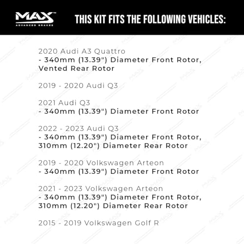 Image of Max Advanced Brakes Front & Rear Brake Kit Compatible With 2019 2020-2023 Q3 A3 Quattro w / 13.39 inch Front Rotor Replacement Premium OE Disc Brake Rotors and Ceramic Brake Pads