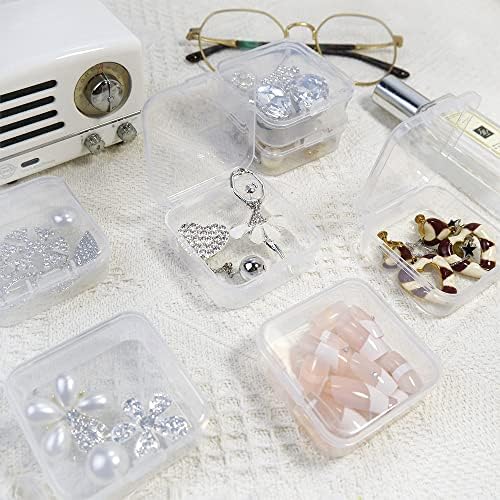 Lilybeller 12Pcs Mini Clear Plastic Beads Storage Box Small Empty Organizer Box with Hinged Lid for Storage of Small Items, Jewelry,Hardware,DIY Art Craft Accessory (2.12 x 2.12 x 0.79 inch)