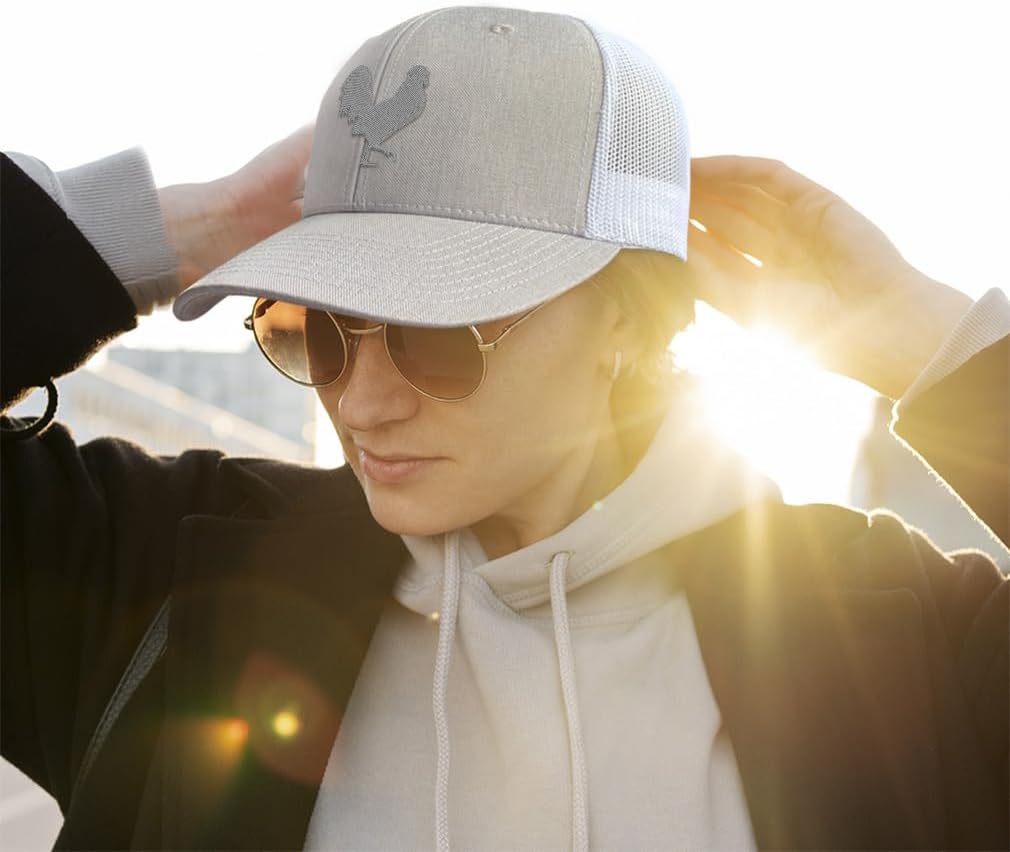 Mesh Cap Hat Embroidered Grey Rooster in A Poultry Embroidery Trucker Hats for Men & Women Cotton