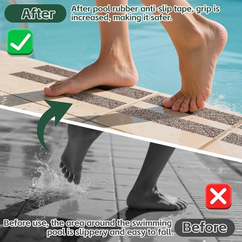 Image of Pool Rubber Anti Slip Tape 2in x 15ft, Waterproof Non-Slip Tape, Ideal for Bare Feet Safety Near Pools, Steps and Ramps(2in x 15ft, Red)