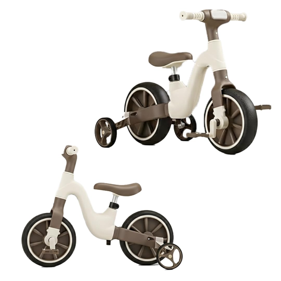 Aafan 2-in-1 Toddler Bike, Brown Baby Balance Bike for 1 Year Old Boys Girls, 12-24 Months with Removable Basket, Adjustable Seat, 4 Wheels Infant Bike, First Birthday Gift