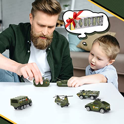 Diecast Military Vehicles Army Toy Mini Pocket Size Play Models Truck Tanks Helicopter for Kids Boys Age 3 4 5,Pack of 6 - Image 7