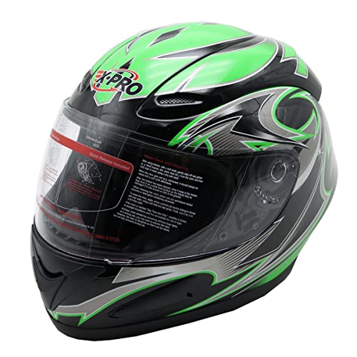X-Pro Adult Motorcycle Full Face Helmet DOT Approved! (Small, Green)