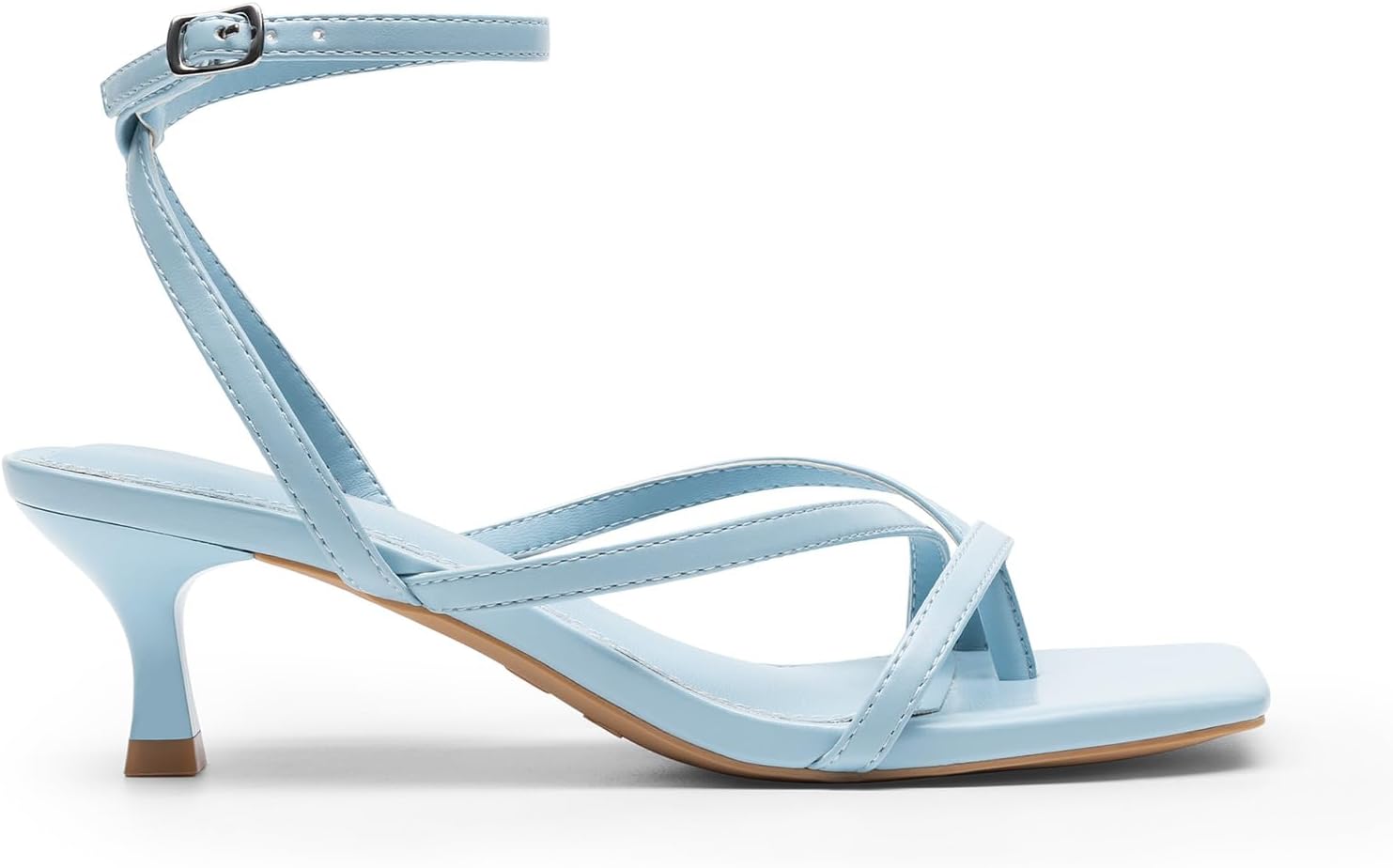 Athlefit Women's Strappy Kitten Heels Square Toe Flip Flops Low Heels Ankle Strap Party Dress Thong Heeled Sandals - Image 3