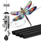 Novabright Dragonfly Wind Chimes for Outside 35' Black Metal Wind Chime Soothing Tones Memorial Windchimes Decor Dragonfly Gifts for Women Men Outdoor Garden Yard Patio Decor Memorial Birthday Gifts