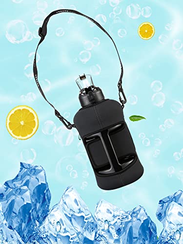 Youcan Plato 64 Oz Half Gallon Large Water Bottle With Sleeve - Big Gym Workout Water Bottle With Straw- Gallon Water Jug With Handle And Brush-Bpa Free- Leakproof, Black #TOP1