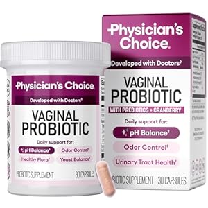 Physician’s CHOICE Vaginal Probiotics for Women – pH Balance, Odor Control, Yeast Balance, Vaginal Flora & Feminine Health – 6B CFU with Organic Prebiotics and Cranberry Extract – 30 CT