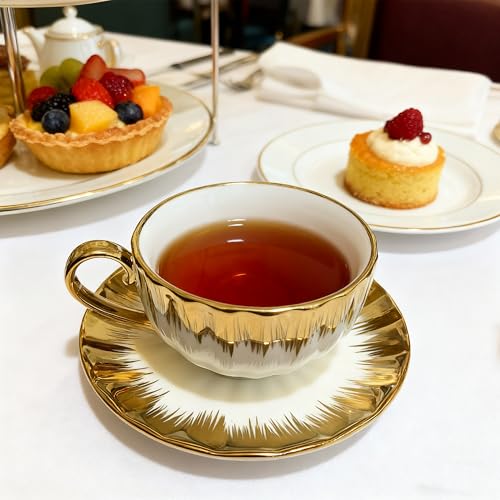 Porcelain Tea Cups Set of 2 - Ceramic Coffee Cup (210 Ml) with Saucers - Ceramic Mugs for Home and Restaurants, Valentines Mothers Birthday for Women Men Friend - Image 4