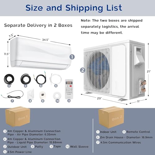 GLACER 12000BTU Mini AC Split-System, 20 SEER2 Ductless Air Conditioner w/Pre-Charged Condenser, White - Additional View