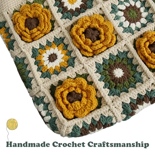 Image of Handmade Crochet Boho Shoulder Bag with Textured Floral Design & Zipper Closure - Cotton Lined Tote Purse for Women, Girls, Beach, Vacation, Photo Shoots, Parties