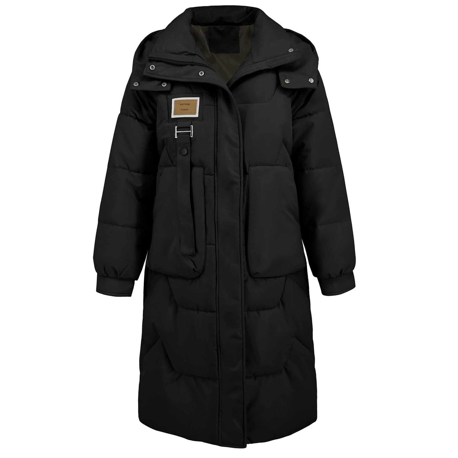 Abrigo de plumas para mujer, largo de invierno, grueso, abrigo de invierno, cálido, con capucha, chaqueta de plumón, cómoda chaqueta amortiguadora, cuello alto, abrigo largo acolchado, ligero