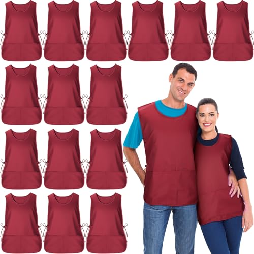 Suhine 15 Pcs Smock Apron Cobbler Apron with Pocket for Women, Wine Red by Suhine - Used condition - US$35.56