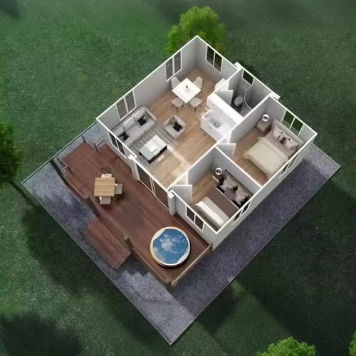 Portable Prefab Tiny Home for Sale, 20ft Mobile Expandable Container House with 2 Bedrooms, 1 Full Equipped Bathroom & Kitchen, Prefabricated Foldable Tiny House to Live in for Adults, Modular Home - Image 5