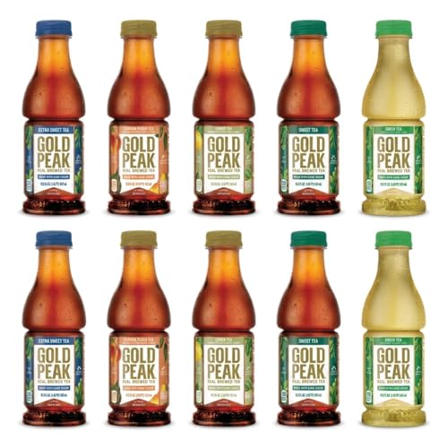 Gold Peak 10-Pack Variety Tea – 18.5 oz Bottles – Extra Sweet, Georgia Peach, Lemon Sweetened, Sweetd Black & Sweet Green – Ready-to-Drink Iced Tea Assortment