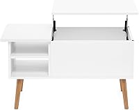 Vista 7 de Furinno Jensen - Mesa auxiliar de madera con parte superior elevadora de patas con compartimento oculto y estante lateral abierto para sala