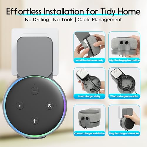 Image of Echo Dot Wall Mount Holder for 3rd Generation, Space Saving Accessories Smart Home Speakers, Clever Echo Dot(3rd Gen) Accessories with Built-in Cable Management Without Messy Wires-Gray
