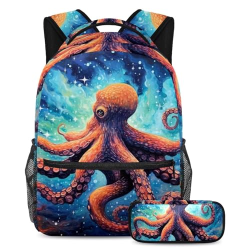 Cartables de grande capacité lot de 2 avec trousse galaxie et pieuvre pour voyage ado