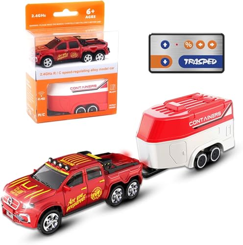 Image of Mini Alloy Off-Road RC Car for Kids 6+ 1:64 Scale Remote Control Car Toys Strip Lights, 2.4Ghz, USB Rechargeable (Off Truck -Red)