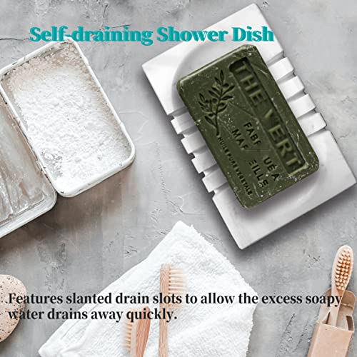 Lagom House Natural Marble Soap Dish White Real Stone Marble Dishes For Soap Holder Bathroom Sink Balcony Laundry Pool Bathroom Makeup Sponge Facial Tray With Draining Hole #TOP2