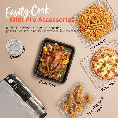 COSORI-11-in-1-Ceramic-Air-Fryer-Toaster-Oven-Combo-Flat-Sealed-Heating-Elements-for-Easy-Cleanup-Innovative-Burner-Function-5-Accessories-Recipes-26QT-Silver-Stainless-Steel