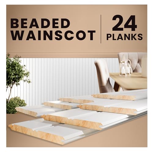 Interwood Reversible Beadboard Wainscoting Panels - Primed Tongue & Groove, 32” Tall, Solid Knot Free Pine Wood Boards for Interior Decor, Ready to Paint, 24 Planks, Covers 7 Linear Ft of Wall