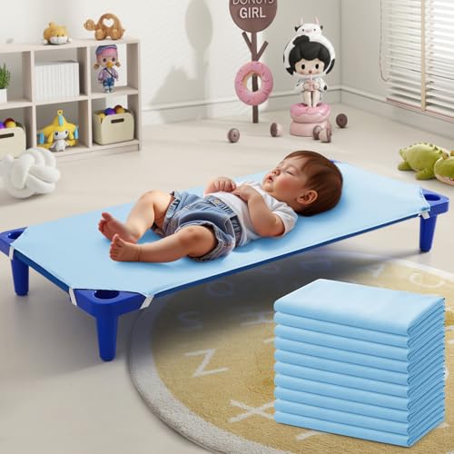 Image of Horbaunal 10 Pack Aqua Blue Cot Sheets for Daycare, 23 inch x 51 inch | Daycare Cot Sheets, Microfiber Fitted Cot Cover, for Preschool Kids Nap Time, Daycare Essentials