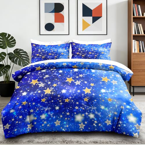Image of NINENINE Galaxy Star Comforter Sets, Bright Blue Sparkling Star Space Bedding 5PCS Twin Size Comforter Sets for Girls Kids (1Comforter, 1Flat Sheet, 1Fitted Sheet, 2Pillowcases)