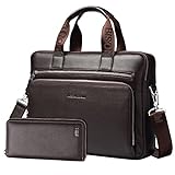 BISON DENIM Herren Klassische echtes Leder Aktenkoffer Laptop Schulter Messenger Bag...