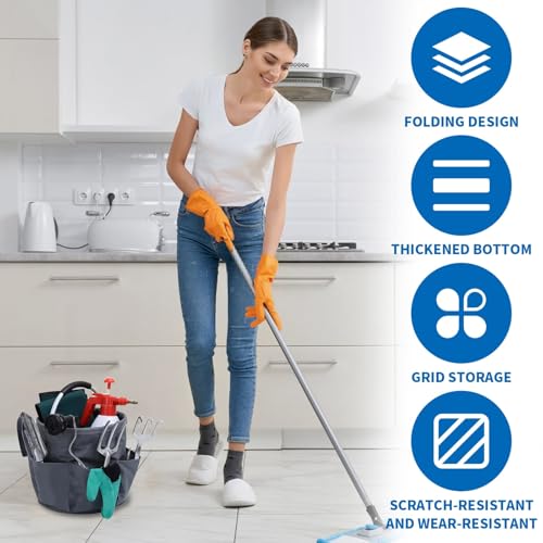 Foldable Cleaning Caddy With Handle Storage Box, 17L Multi-Pocket Caddy Organizer Tool Bag, Portable Storage Tool Bucket For Cleaning Products, Housekeeping, Garden Tools, Toiletries & Crafts (Grey) - 3