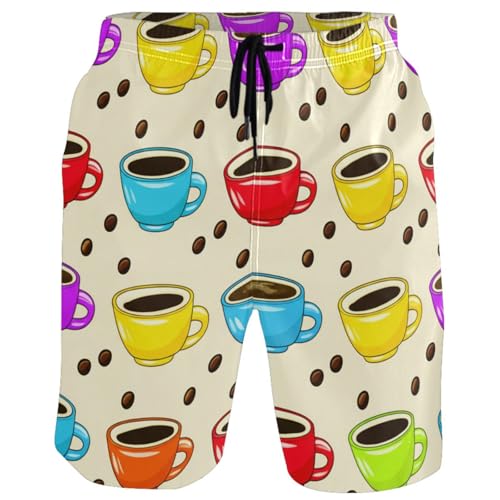 Men's Coffee Yellow Swim Trunks Shorts Swimwear Beach Board Short Bathing Suits with Pockets