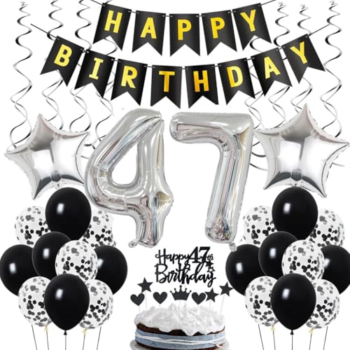 Decoración de 47 cumpleaños, Deco de cumpleaños 47 años hombres, Deco de 47 cumpleaños hombre, Deco de 47 globos negro y plata, Deco de fiesta de 47 cumpleaños con globos, Deco de 47 cumpleaños