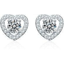 StarGems 0.5ct Moissanite 925 Silver Platinum Plated Zirconia Surrounded Heart-shape Stud B4645