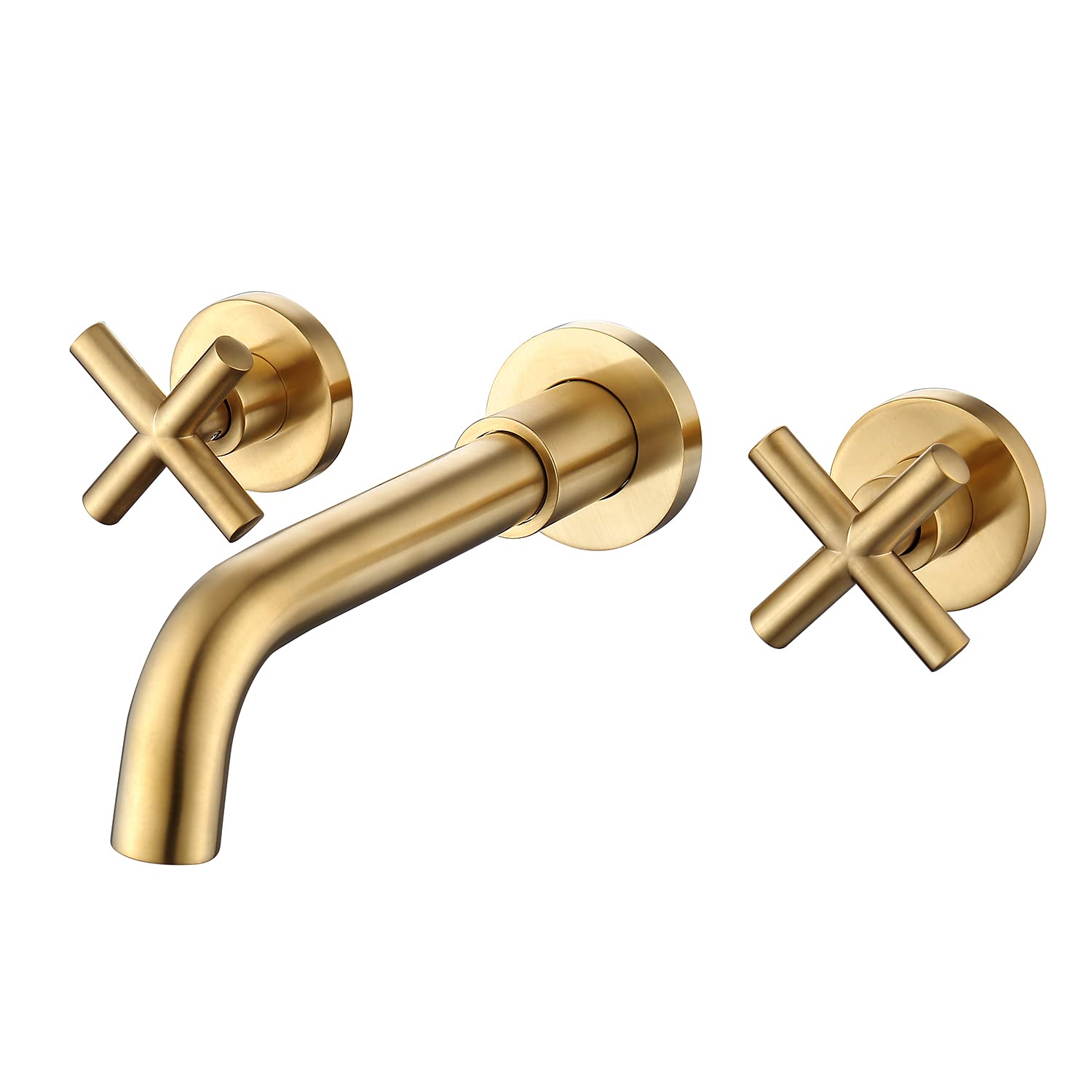 SISEHO Wall Mounted Faucet Bathroom Sink, 360 Degree Rotating Nozzle, 2 Cross Handles, with Thick Valve, Brushed Gold