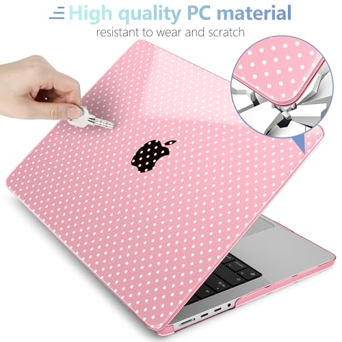 Image of MEEgoodo Case for MacBook Pro 16 inch 2026 2024 2023 2021,Laptop Shell Compatible with M5 M4 M3 M2 M1 Pro /Max Chip, Fit Model A3429 /A3428 /A3403 /A3186 /A2991 /A2780 /A2485, Cherry Blossom Pink&Polka Dots