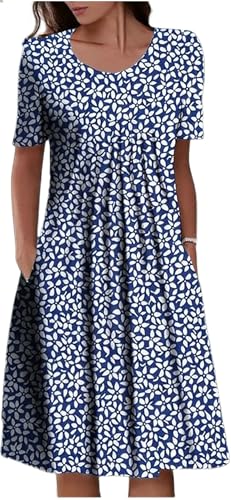Image of LOVESHOOT Womens Summer Midi Dress 2026 Casual Short Sleeve A Line Dress with Pockets Evening Wedding Guest Work