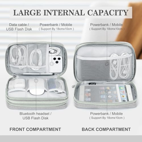 Image of FYY Electronic Organizer, Large Travel Cable Organizer Bag Pouch Electronic Accessories Carry Case Portable Waterproof Double Layers All-in-One Storage Bag for Cable, Cord, Charger, Phone, Grey