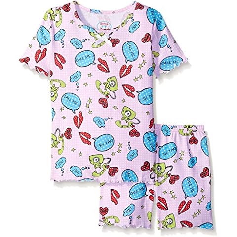 Sara's Prints Little Girls Fitted 2 Piece Short Pajama Set, Call Me Pink/Call Me Pink, 4 Cover