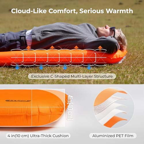 Image of FLEXTAILGEAR Ultralight Backpacking Sleeping Pad with 5.6 R-Value, Insulated Camping Pad, 4 in Thick 77 in Long Inflatable Sleeping Mat, 19.6 oz Lightweight Compact Pad for Backpacking & Hiking
