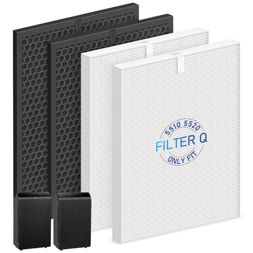 2 Sets 5510 5520 Filter Q For WINIX 5510 5520 Air Purifier Filter Replacement 1712-0123-00 For Large Room 1882 Ft²/Hr 2 Middle & 2 Activated Carbon Filters Captures Pet Dander Smoke Dust Pollen