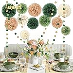 AOBKIAT Wedding Party Decorations Set,15PCS Green Tissue Paper Pom Poms,Dots Paper Garland String Hanging Backdrop for Engagement,Green Boho Wedding,Baby Shower - Image 5