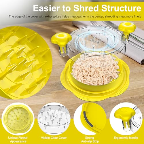Image of Chicken Shredder Tool Twist Large Chicken Breast Shredder with Brush&Fork, Visible Meat Shredder Machine, Strong Anti-Slip Strip, Ergonomic Handle, BPA Free, Suitable for Pork Beef Chicken(Yellow)
