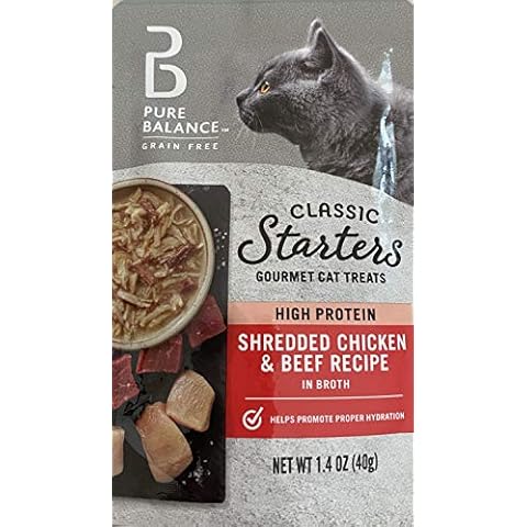 Pure Balance Grain Free Classic Starters Gourmet Cat Treats Shredded Chicken & Beef Recipe in Broth (Pack 4) Cover