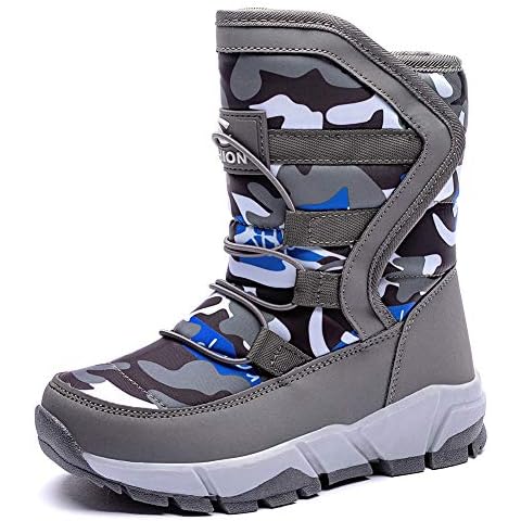 BODATU Boys Girls Snow Boots Outdoor Waterproof Winter Kids Shoes Little Kid 3, Grey Cover