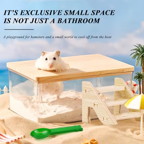 Haustier Hamster Badezimmer, Hamster Sandbad mit Leiter und Schaufel, Hamster-Sandbad-Container Hamster Zubehör Transparent Acryl Dusch für Goldhamster Zwerghamster Mäuse oder Kleine Haustiere