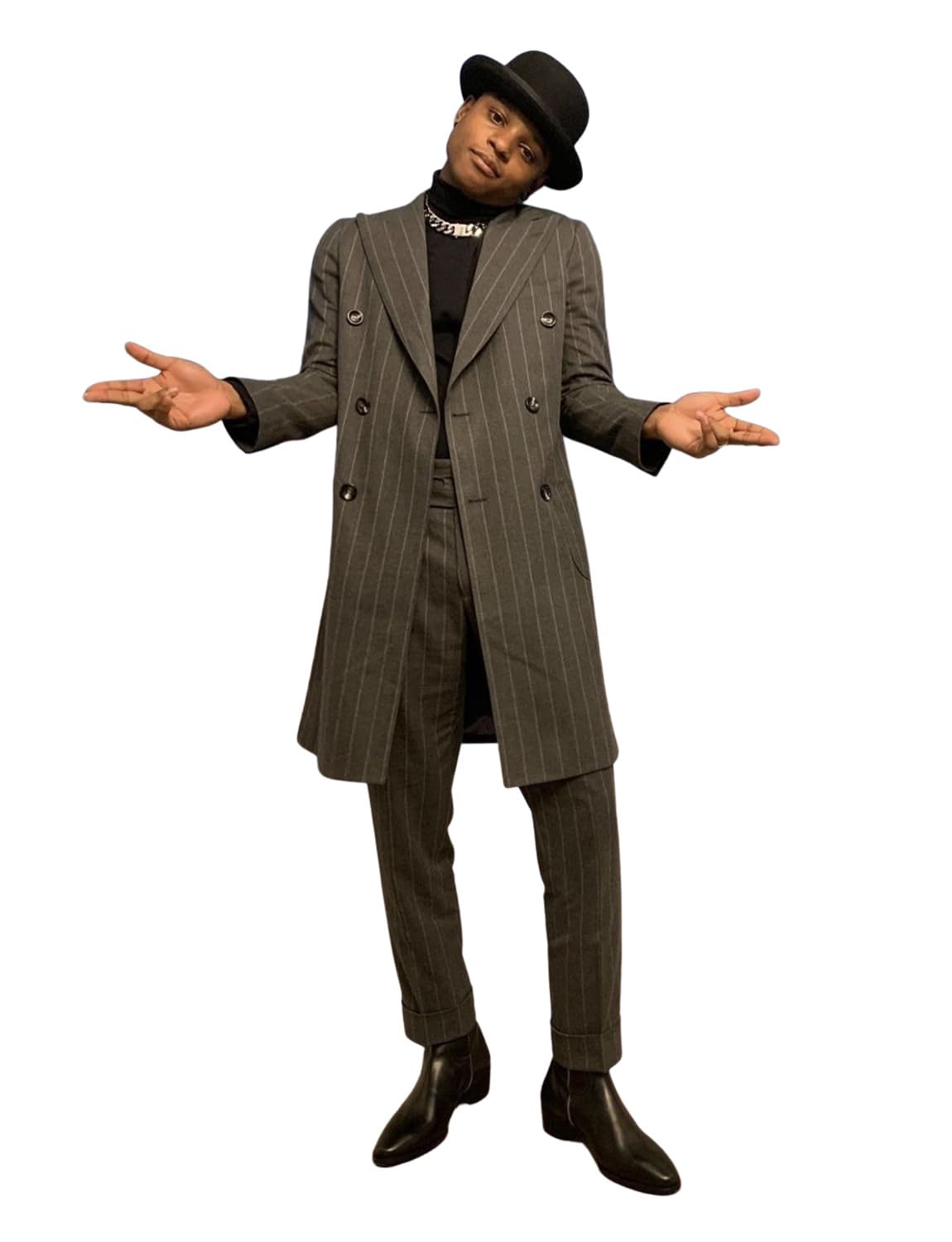 Hombre Traje a Rayas Esmoquin Largo de Doble Botonadura Chaqueta Pantalones Traje de Solapa de Pico de Fiesta de Graduación