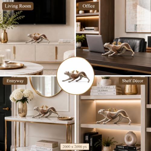 Image of ARMONIA Luxury Leopard Figurine for Home Decor, Premium Polystone Animal Showpiece with Gold Striped Finish, Decorative Statue for Living Room,Bedroom Shelf, Modern Home Decoration & Gifting,13Inches